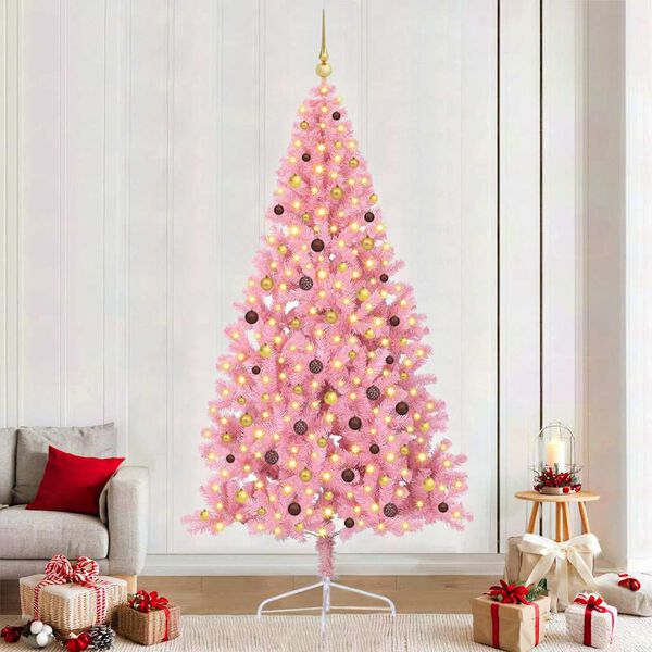 vidaXL Sapin de No&euml;l artificiel pr&eacute;-&eacute;clair&eacute; Rose 240 cm PVC