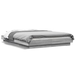 vidaXL Cadre de lit et lumi&egrave;res LED sans matelas sonoma gris 135x190cm