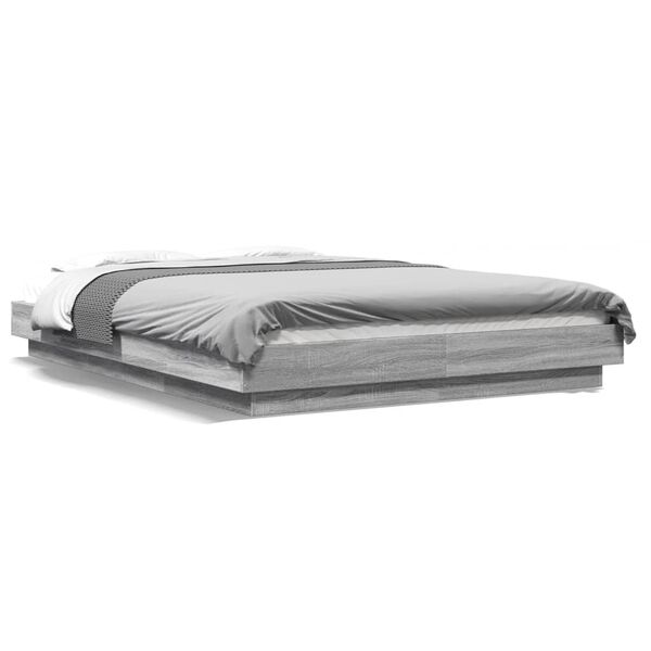 vidaXL Cadre de lit et lumières LED sans matelas sonoma gris 135x190cm