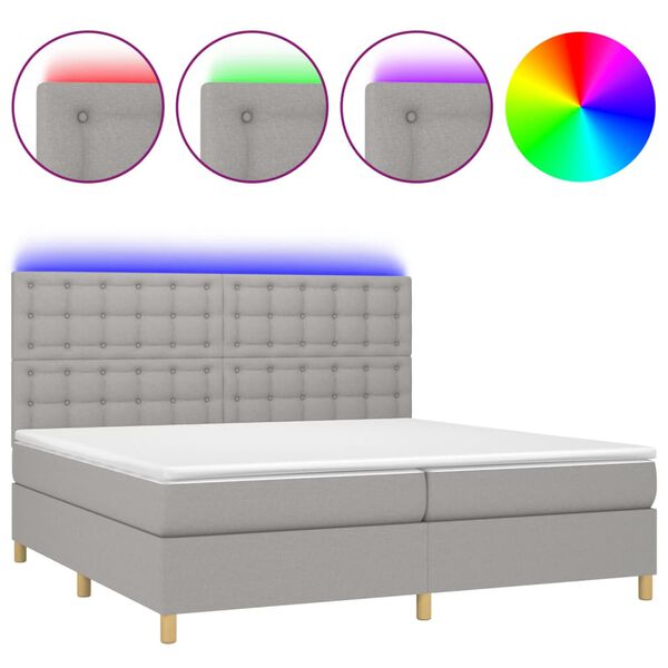 vidaXL Sommier &agrave; lattes de lit matelas et LED Gris clair 200x200 cm