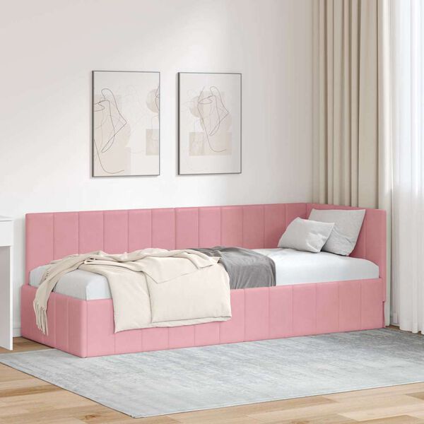 vidaXL Cadre de lit d'angle Rose 80 cm x 200 cm Velours