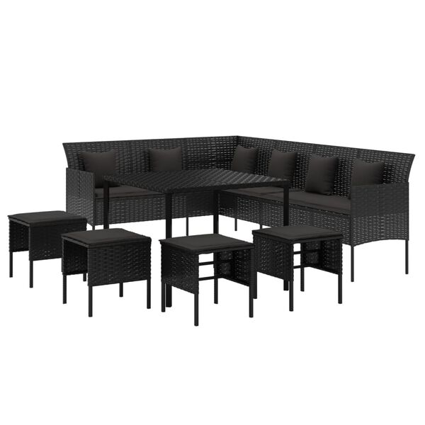 vidaXL Ensemble &agrave; manger de jardin coussins 6pcs noir r&eacute;sine tress&eacute;e