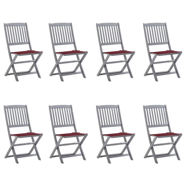 vidaXL Chaises pliables d'extérieur lot de 8 et coussins Bois d'acacia