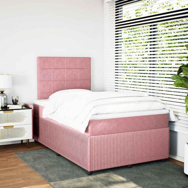 vidaXL Sommier &agrave; lattes de lit avec matelas rose 120x190 cm velours