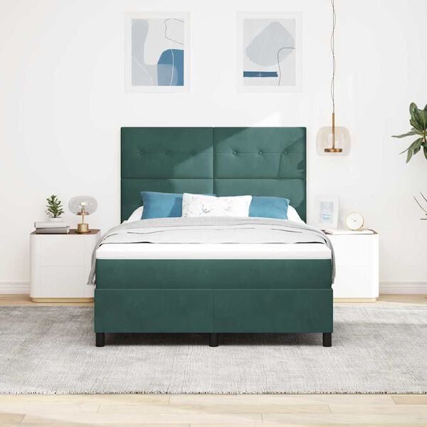 vidaXL Lit &agrave; ressorts avec matelas Vert fonc&eacute; 140 x 200 cm tissu