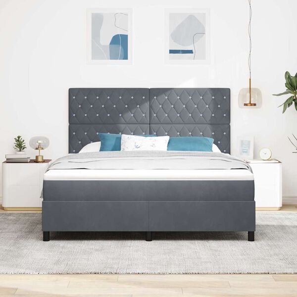 vidaXL Lit &agrave; ressorts avec matelas Gris fonc&eacute; 180 x 200 cm Velours