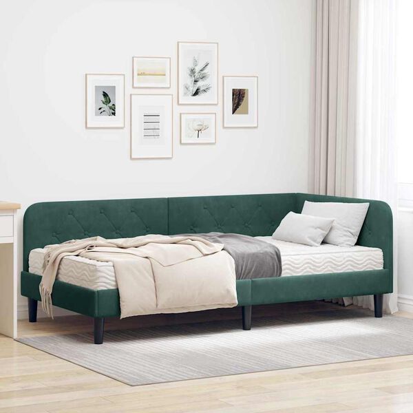 vidaXL Cadre de lit d'angle Vert fonc&eacute; 100 x 200 cm Velours
