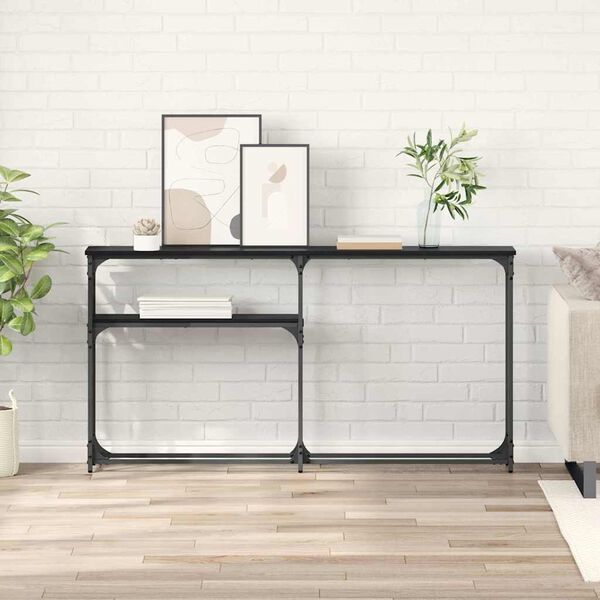 vidaXL TableConsole Ch&ecirc;ne noir 146 x 22.5 x 75 cm Bois d'ing&eacute;nierie