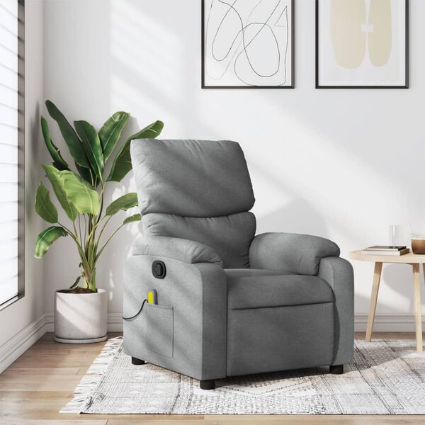 vidaXL Fauteuil inclinable de massage gris clair tissu