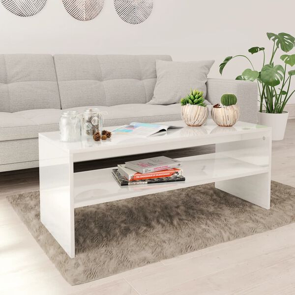 vidaXL Table basse Blanc brillant 100x40x40 cm Bois d&rsquo;ing&eacute;nierie