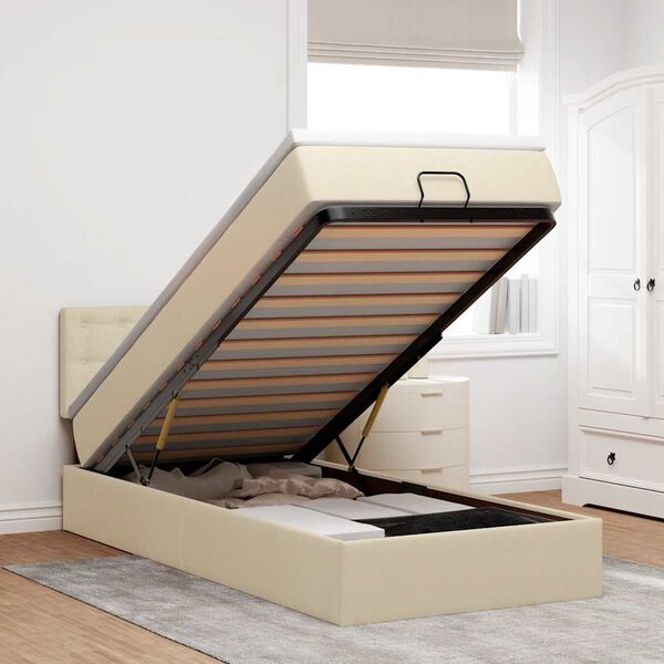 vidaXL Cadre de lit ottoman avec matelas cr&egrave;me 90x190 cm tissu