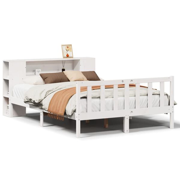 vidaXL Lit bibliothèque sans matelas blanc 160x200 cm bois pin massif