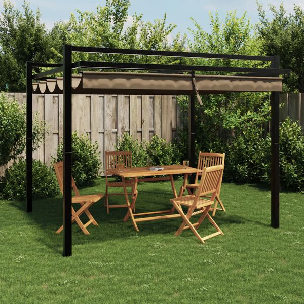 vidaXL Tonnelle de jardin avec toit r&eacute;tractable taupe 3x3 m aluminium
