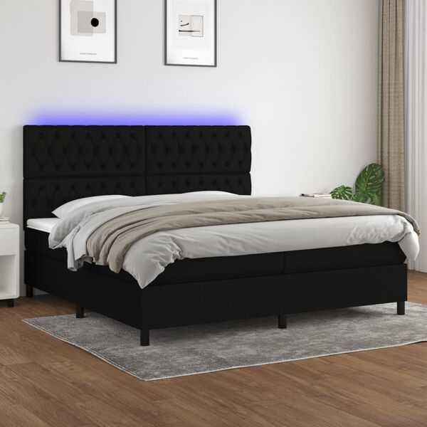 vidaXL Sommier &agrave; lattes de lit et matelas et LED Noir 200x200 cm Tissu