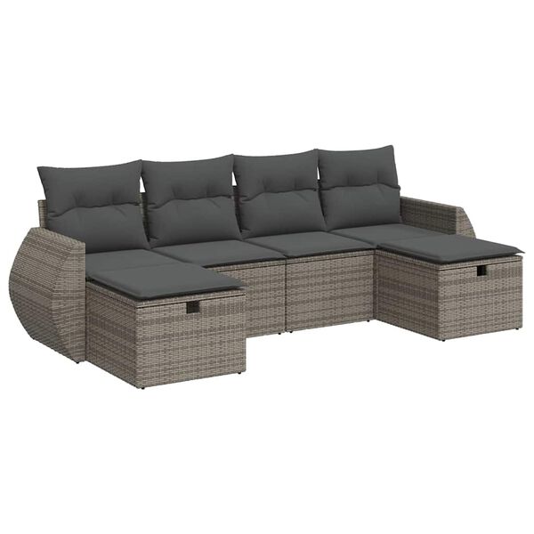 vidaXL Salon de jardin 6 pcs avec coussins gris r&eacute;sine tress&eacute;e