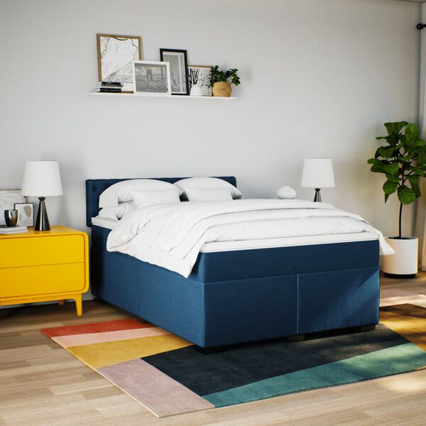 vidaXL Sommier à lattes de lit avec matelas Bleu 140x200 cm Tissu