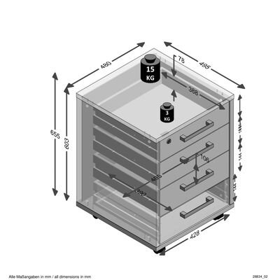 FMD Armoire à tiroirs mobile 48x49,5x65,5 cm blanc et chêne