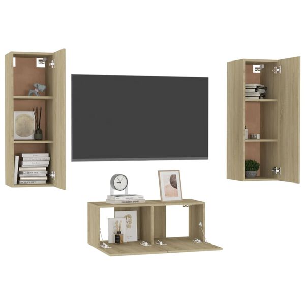 vidaXL Ensemble de meubles TV 3 pcs Chêne sonoma Bois d'ingénierie