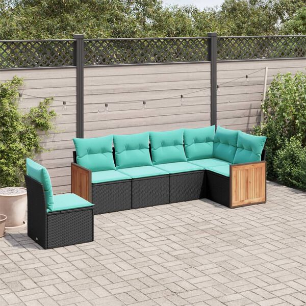 vidaXL Salon de jardin 6 pcs avec coussins noir r&eacute;sine tress&eacute;e