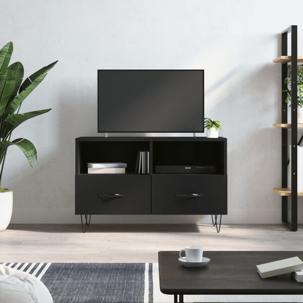 vidaXL Meuble TV Noir 80x36x50 cm Bois d'ing&eacute;nierie