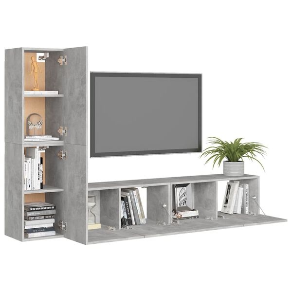 vidaXL Ensemble de meubles TV 4 pcs Gris béton Bois d'ingénierie