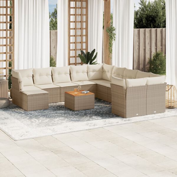 vidaXL Salon de jardin avec coussins 12 pcs beige r&eacute;sine tress&eacute;e