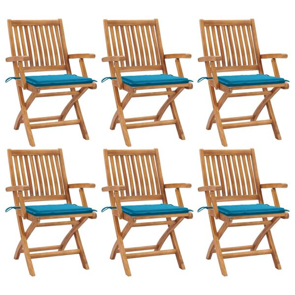 vidaXL Chaises pliables de jardin avec coussins lot de 6 Bois de teck