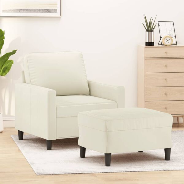 vidaXL Fauteuil avec repose-pied Crème 60 cm Velours