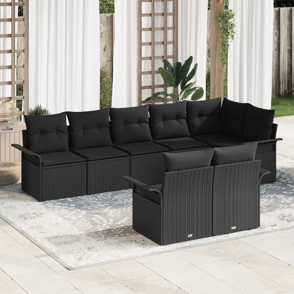 vidaXL Ensemble de canap&eacute; de jardin avec coussin 8 pcs Noir polyrotin