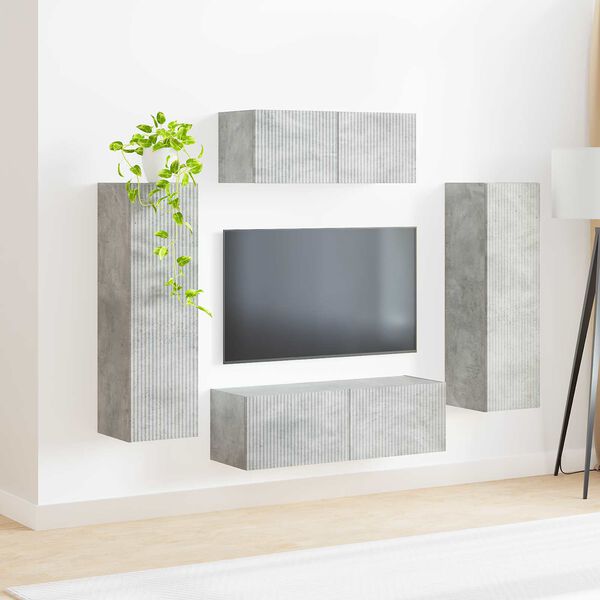 vidaXL Ensemble meuble TV 3 pcs Gris b&eacute;ton Bois d'ing&eacute;nierie