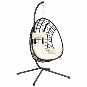 vidaXL Chaise suspendue en forme d'&oelig;uf et support beige rotin et acier