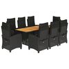 vidaXL Ensemble &agrave; manger de jardin 9pcs coussins noir r&eacute;sine tress&eacute;e