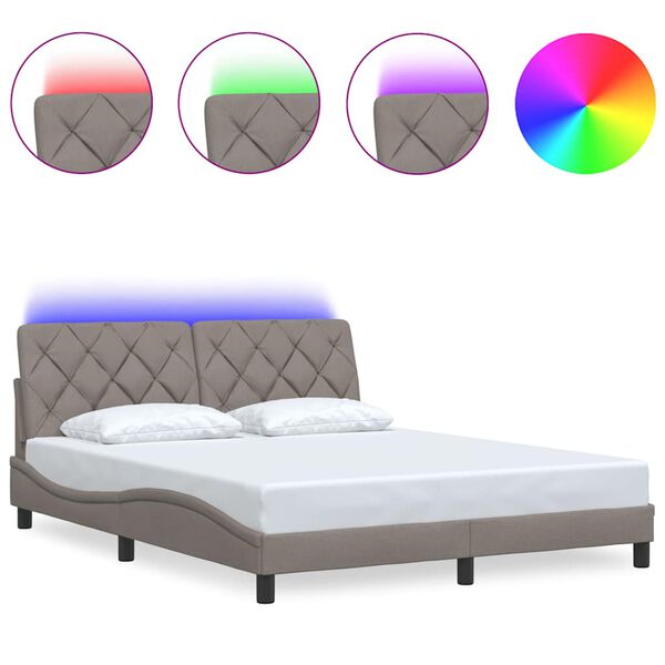 vidaXL Cadre de lit avec LED sans matelas taupe 160x200 cm tissu