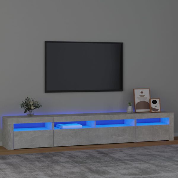 vidaXL Meuble TV avec lumières LED Gris béton 240x35x40 cm