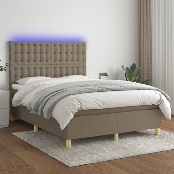 vidaXL Sommier &agrave; lattes de lit et matelas et LED Taupe 140x190cm Tissu