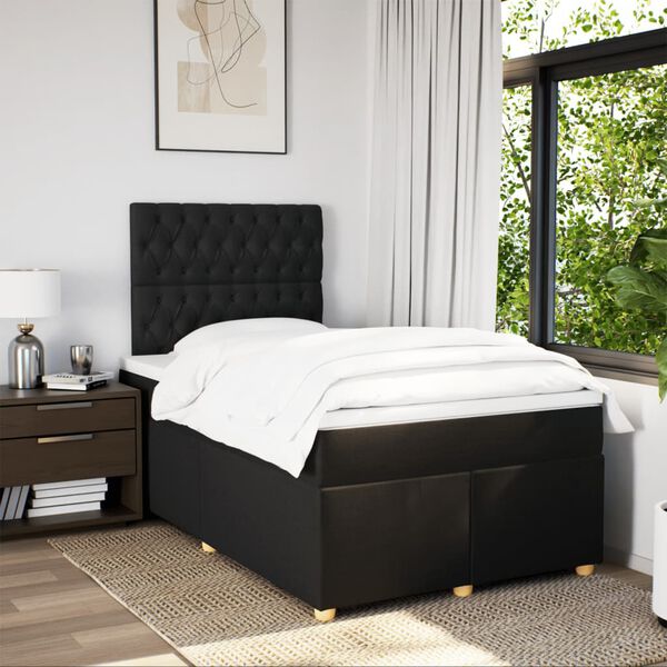 vidaXL Sommier &agrave; lattes de lit avec matelas noir 120x190 cm tissu