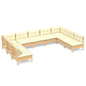 vidaXL Salon de jardin 9 pcs avec coussins cr&egrave;me bois de pin massif