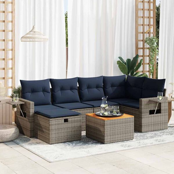 vidaXL Salon de jardin avec coussins 7 pcs gris résine tressée