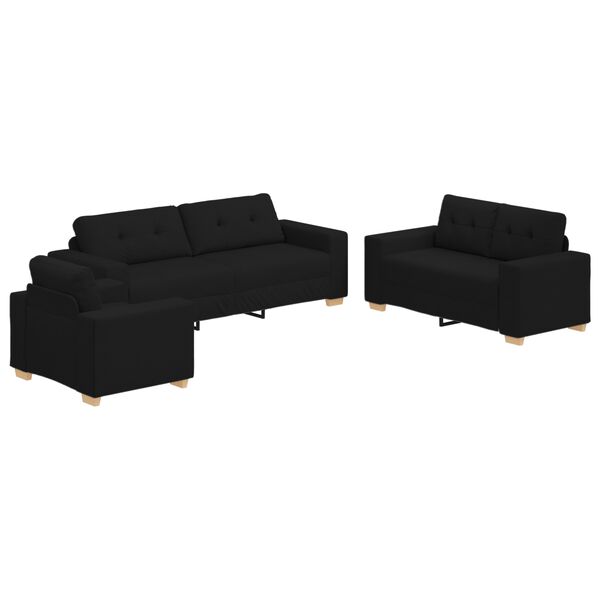 vidaXL Canapé 3 pcs Noir Tissu en lin mélangé