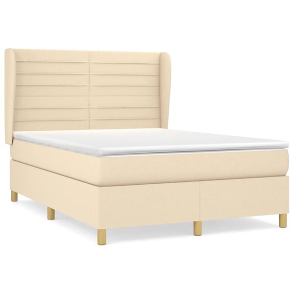 vidaXL Sommier &agrave; lattes de lit avec matelas Cr&egrave;me 140x200 cm Tissu