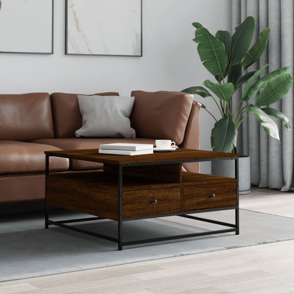 vidaXL Table basse ch&ecirc;ne marron 80x80x45 cm bois d'ing&eacute;nierie