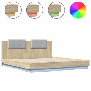 vidaXL Cadre de lit avec LED sans matelas ch&ecirc;ne sonoma 180x200 cm