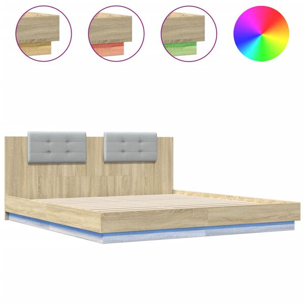 vidaXL Cadre de lit avec LED sans matelas chêne sonoma 180x200 cm