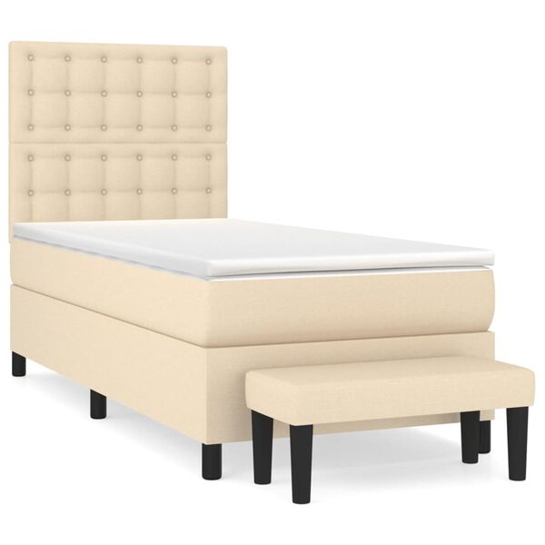 vidaXL Sommier &agrave; lattes de lit avec matelas Cr&egrave;me 100x200 cm Tissu