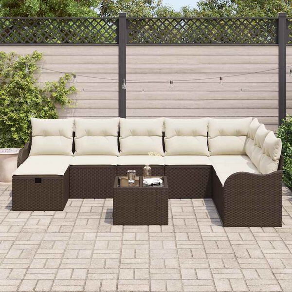 vidaXL Ensemble de canapé de jardin 9 pcs Marron Poly rotin