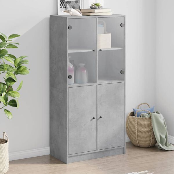 vidaXL Buffet haut avec portes gris béton 68x37x142 cm bois ingénierie