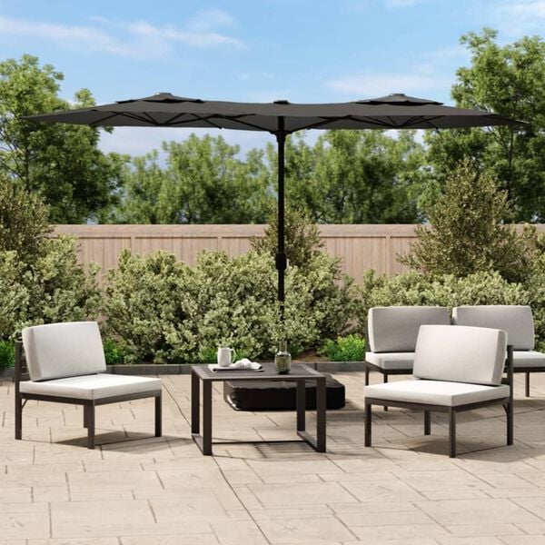 vidaXL Parasol de jardin &agrave; double t&ecirc;te avec LED anthracite 316x145 cm