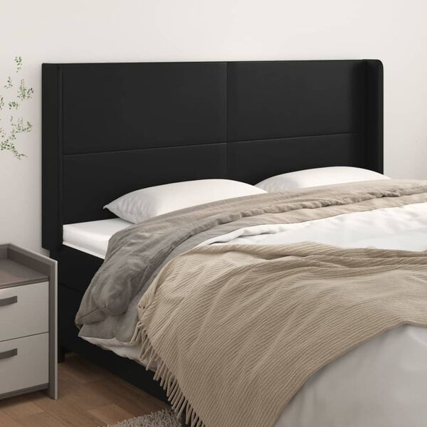 vidaXL T&ecirc;te de lit avec oreilles Noir 203x16x118/128 cm Similicuir