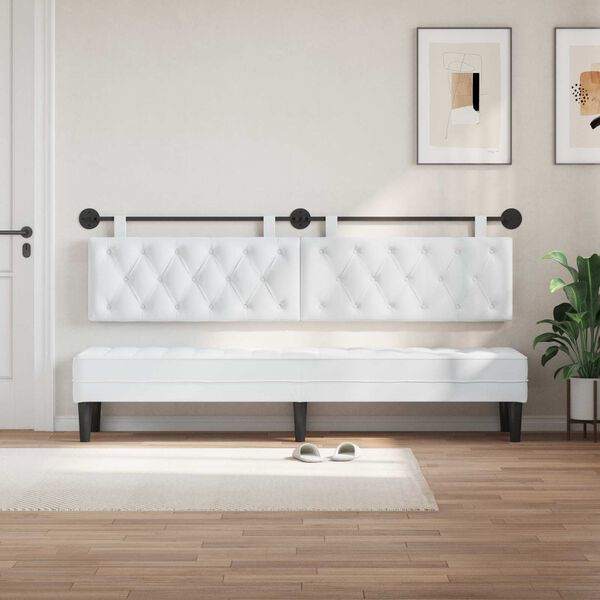 vidaXL T&ecirc;te de lit suspendue Montage mural Blanc 210 x 55 x 7 cm tissu