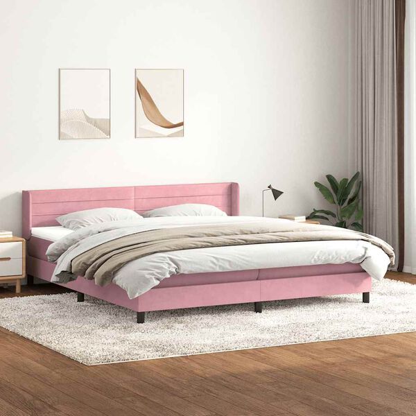 vidaXL Sommier à lattes de lit avec matelas rose 200x220 cm velours